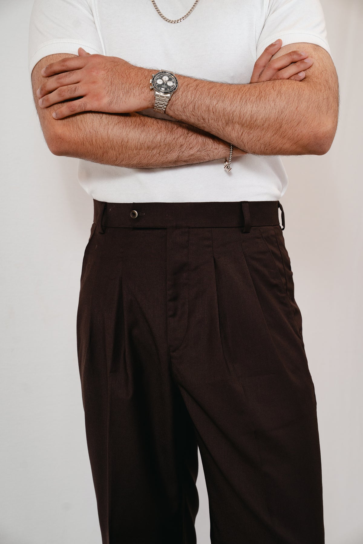 Wide Leg Pleated Trousers - Black