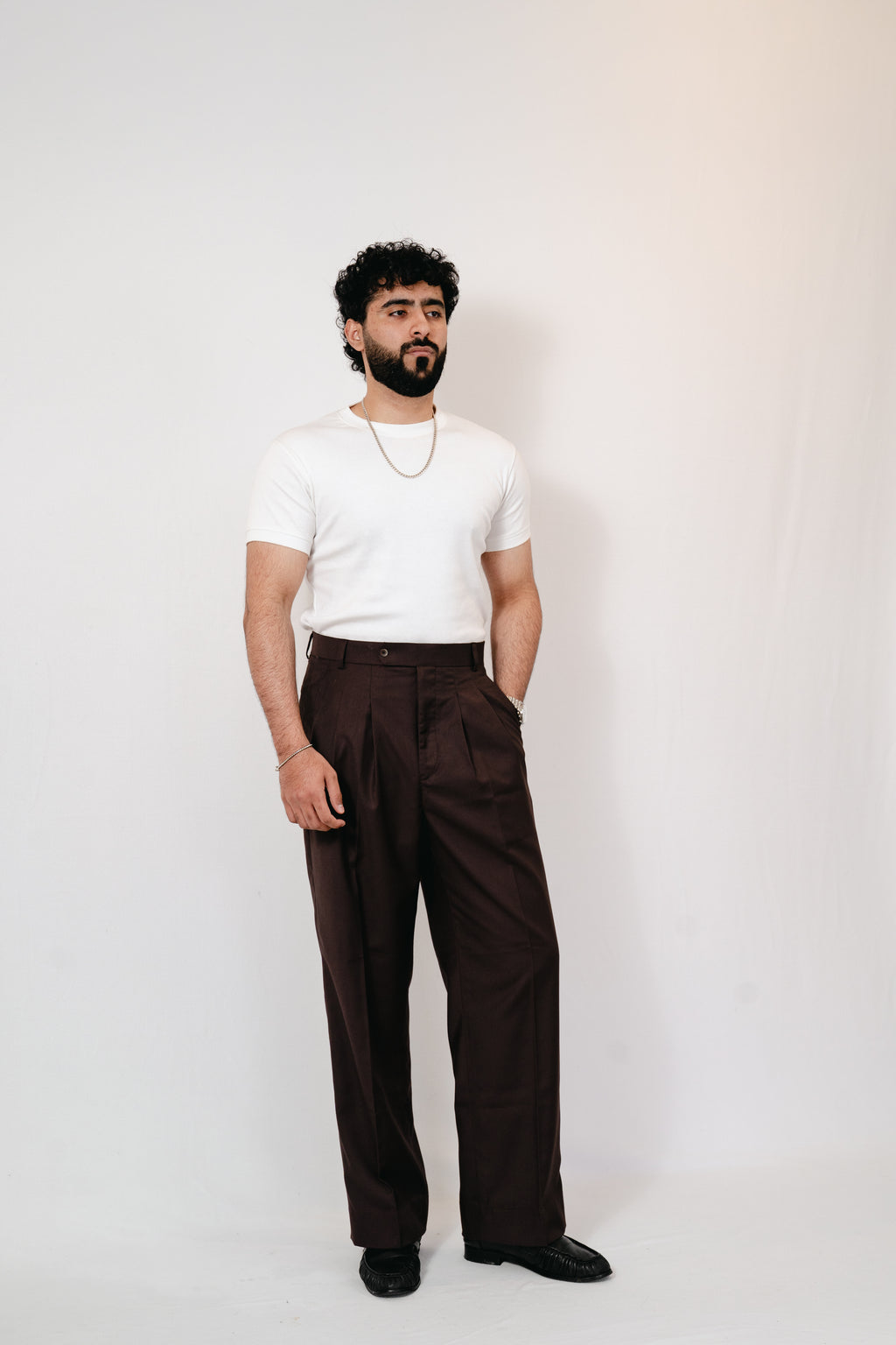 Wide Leg Pleated Trousers - Brown