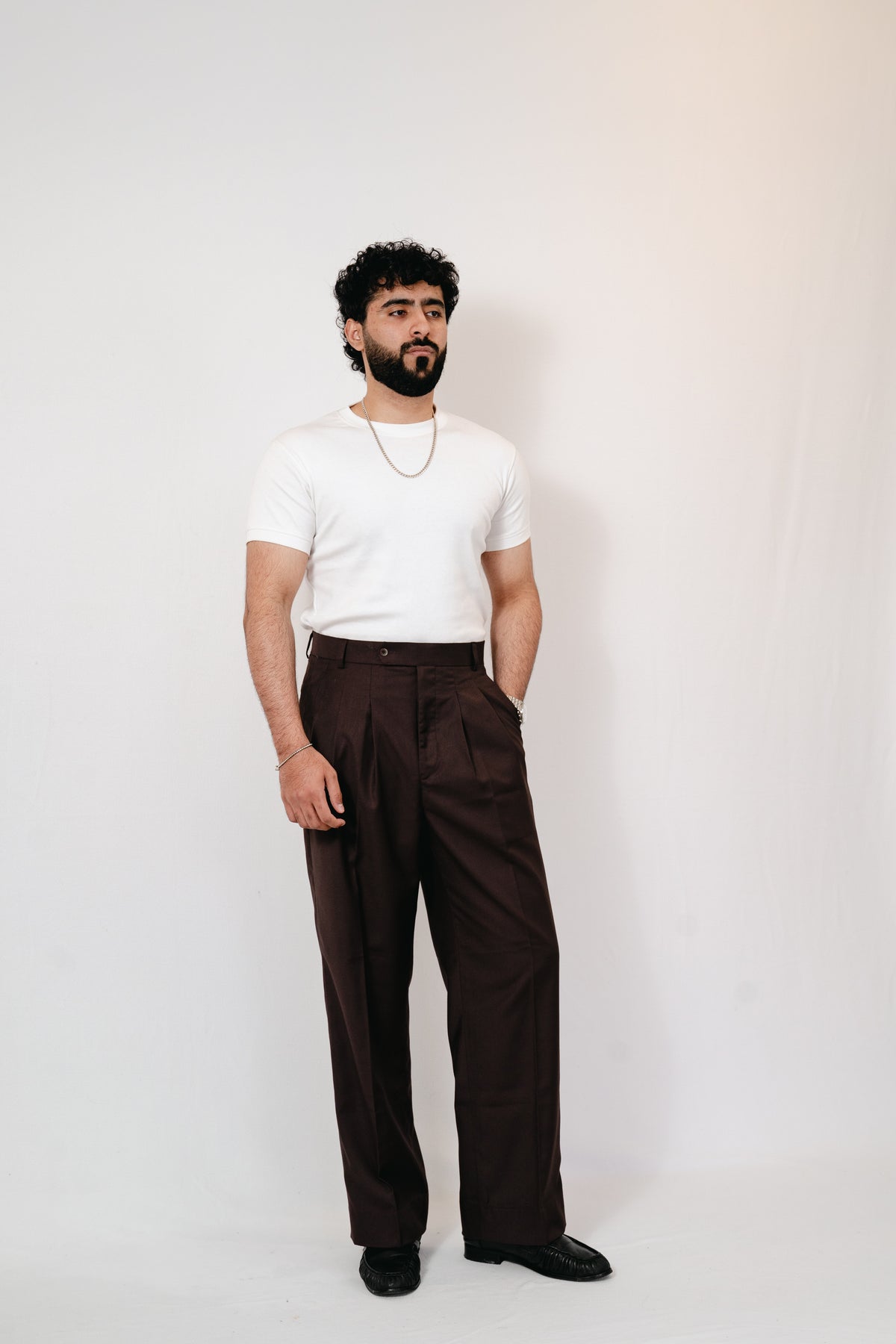 Wide Leg Pleated Trousers - Brown