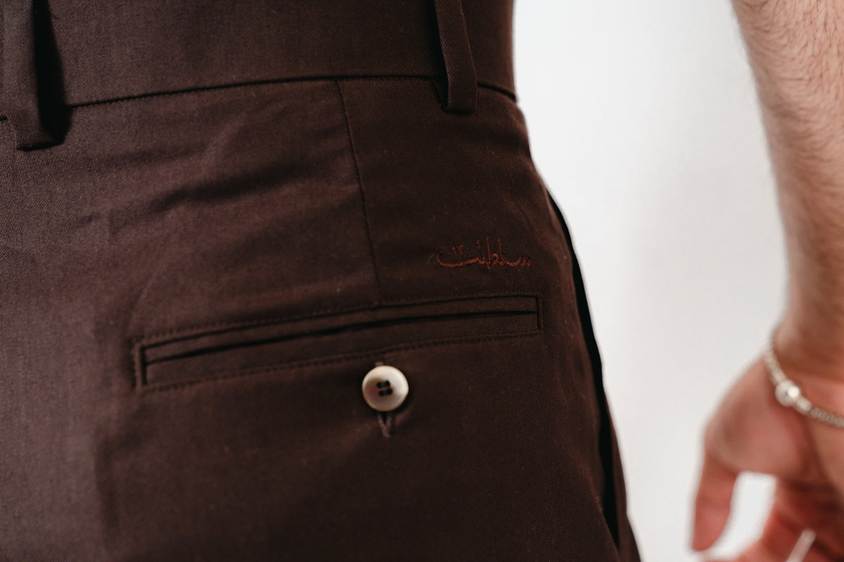 Wide Leg Pleated Trousers - Brown