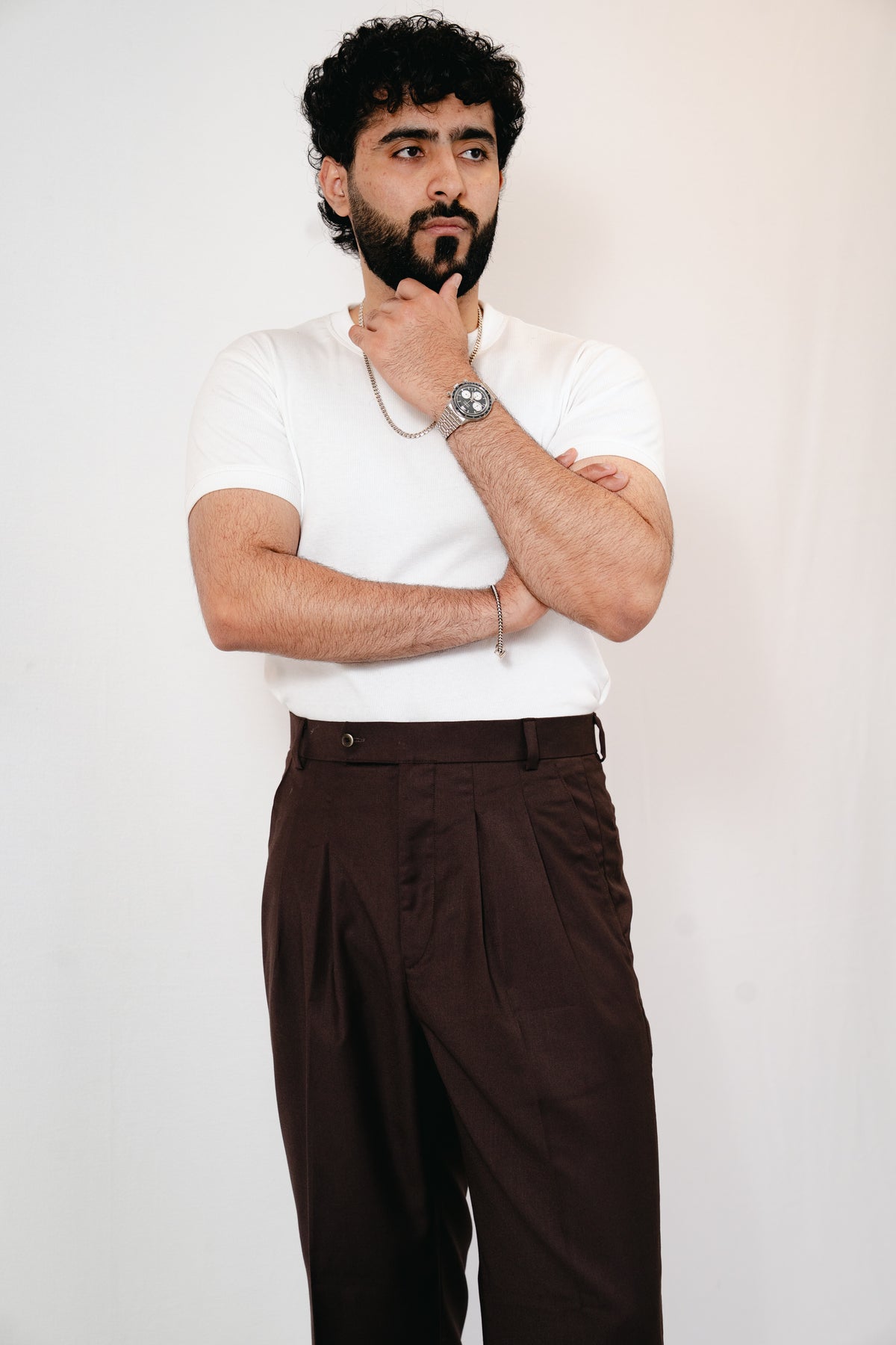 Wide Leg Pleated Trousers - Brown