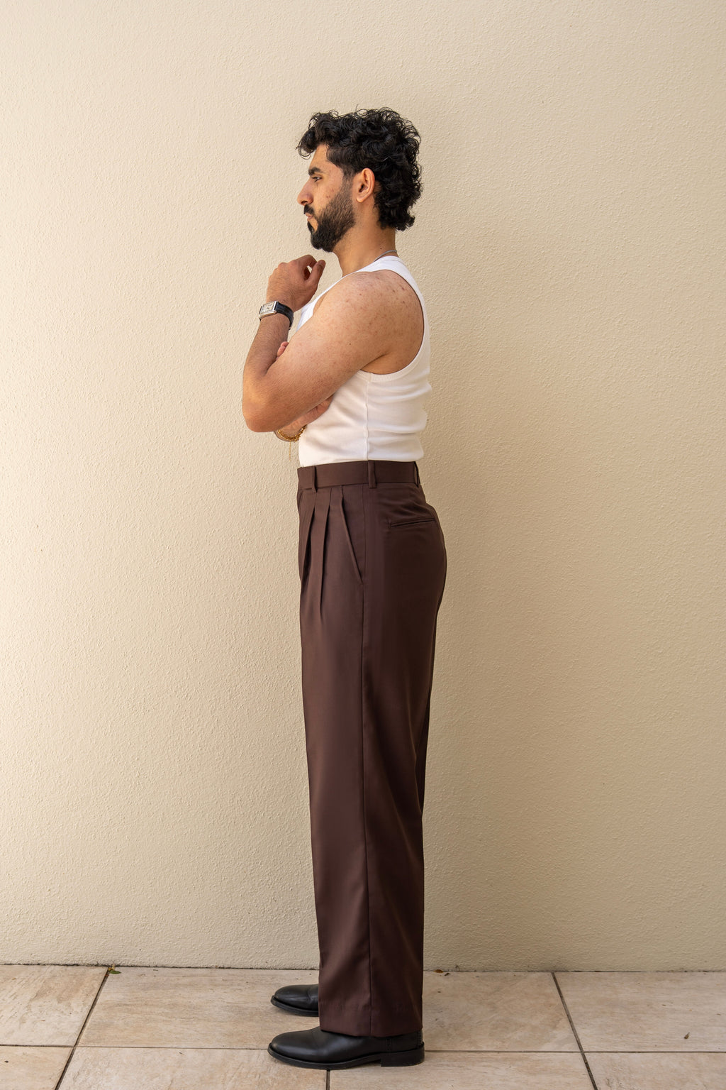 Wide Leg Pleated Trousers